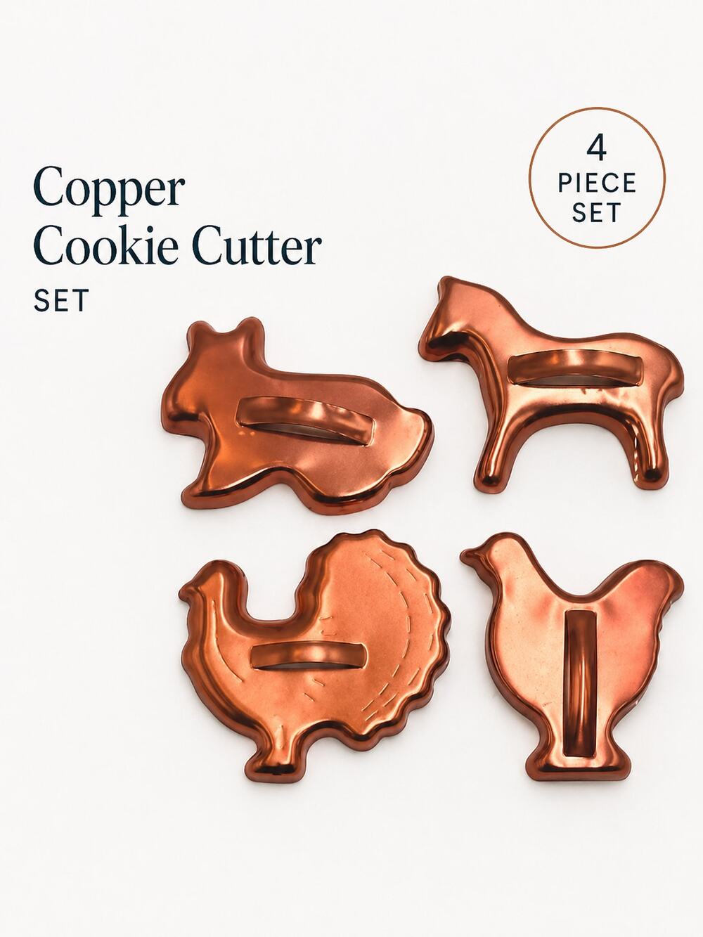 Copper Cookie Cutter Set Farm Animal Shapes Baking Kitchen